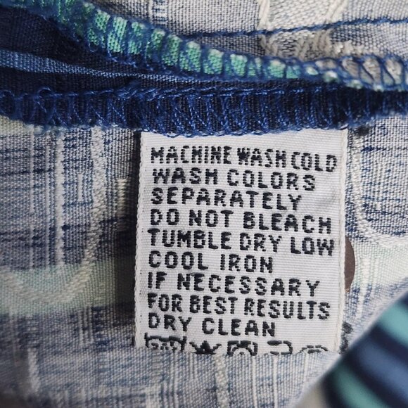 Tommy Bahama Shirt Mens Large Blue Green 100% Silk Relax Striped Hawaiian Camp - Picture 8 of 12